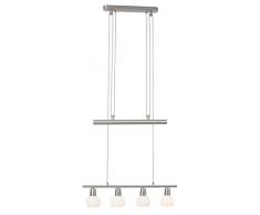 Brilliant AG G16372/13 Suspension monte-et-baisse LED à 4 lumières, Métal, E14, 3 W, Acier/Verre Blanc