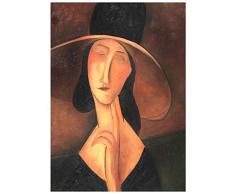 Legendarte Tableau, Impression sur Toile - Portrait De Jeanne Hebuterne dans Un Grand Chapeau Amedeo Modigliani - cm. 50x70