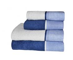 Creole Riga Lot de 4 Serviettes de Bain, Coton, Blanc/Bleu, Taille Unique