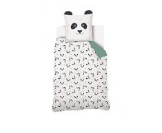 Lou & loup Parure de lit Panda 140x200 cm, Blanc/Vert