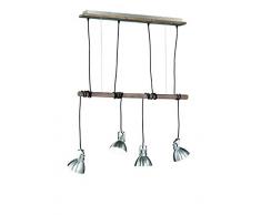 TRIO, Suspension, Timber 4xE14, max.28,0 W metal, Nickel mat, Corps: metal, couleur de bois L:85,0cm, L:12,0cm, H:150,0cm IP20