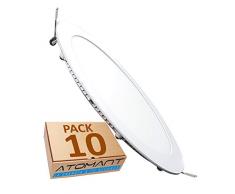 Pack 10x panneaux de spot à LED rondes, 18 W, blanc chaud (3000K), 1600 lumens réels, driver inclus, Taille standard 200 mm, 225 mm.