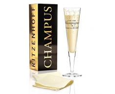 Natalia Yablunovska RITZENHOFF Champus Verre à champagne en cristal avec parties dorées et platines, serviette en tissu incluse 200 ml