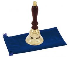 GÃ©nÃ©rique 1120 Cloche de Table Capitaine Laiton et Bois, DiamÃ¨tre: 6,5 cm, Pochette Velours Bleue, 6,5x16x6,5 cm