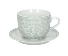 Tognana om085043409 Set 2 Tasses Petit-déjeuner Olimpia macramé, Porcelaine, Blanc/Taupe, 4 unités