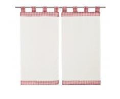 Linder 0230 /6/90162/453 Paire de Vitrages Droits Carreaux Torchon Rouge Pattes 70 x 160 cm