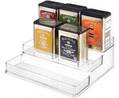 iDesign rangement cuisine, grande étagère de rangement en plastique à 3 niveaux, étagère à épices pratique pour épices ou ingrédients, transparent