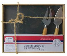 Totally Addict KD3219 Ardoise avec Deux Couteaux, Bois + INOX, Noir, 25 x 20 x 1 cm