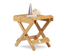Relaxdays, Nature Tabouret Bambou Pliant Déco Salle de Bain Résistant à lâHumidité Marchepied SDB 31,5 x 27,5 x 28,5 cm, HLP