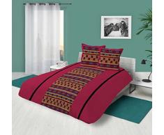 Soleil docre Wax Parure Housse de Couette, Coton, Rouge, 240x220 cm