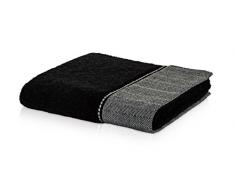 MÃVE Brooklyn Serviette de Bain uni avec une large bordure à chevrons 80 x 150 cm, Fabriqué en Allemagne, 85 % coton / 10 % viscose en pulpe de bambou / 5 % lin, Black (Noir)