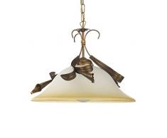 ONLI - Lampe Ã suspension en mÃ©tal marron avec nuances dorÃ©es. Cloche en verre blanc satinÃ© nuancÃ© ambre