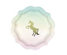 Talking Tables We Heart Unicorns Petites Assiettes en Carton aux Tons DÃ©gradÃ©s avec DÃ©tail en Papier MÃ©tallisÃ© pour FÃªte Ã ThÃ¨me Licorne et Anniversaire dEnfant (Paquet de 12, modÃ¨le unique)
