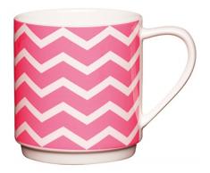 Kitchen Craft Mug en Porcelaine Anglaise empilables Néon à Rayures, 340 ML â Blanc/Rose