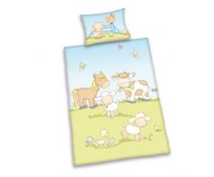 Herding BABY BEST Parure de Lit Réversible pour Enfants, Jana Les Animaux de la Ferme, Housse de Couette 100 x 135 cm, Taie dOreiller 40 x 60 cm, Coton/Renforcé