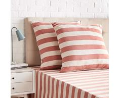 AmazonBasics Taies dâoreiller en jersey, lot de 2, rayures larges - 65 x 65 cm, Rouge