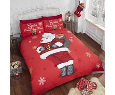 Father Christmas Kids Père Noël pour Enfant Motif Flocon de Neige Parure de lit avec Housse de Couette et 2 taie doreiller Parure de lit, Rouge, Double