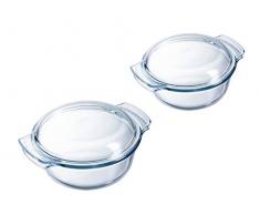 Pyrex - Lot de 2 Cocottes en Verre - Cocottes Rondes Compatible au Four - Verre Borosilicate - Extrême Résistance - Fabriqué en France