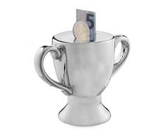 Relaxdays 10023740 Tirelire Coupe trophée urne déco Boite économies épargnes pièces Monnaies Bouchon 10,5 x 14 x 7,5 cm, argenté, Céramique, 5x14x7,5cm