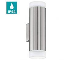 Eglo Applique murale dextérieur LED Riga, 2 ampoules, applique murale en acier inoxydable et plastique, couleur : argenté, blanc, IP44
