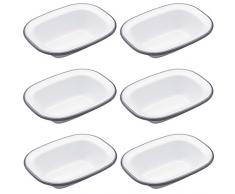 Kitchen Craft Living Nostalgia Petit Plat à Tarte rectangulaire en émail, Blanc/Gris, 16 x 12 cm, 6,5 x 11,4 cm, Lot de 6