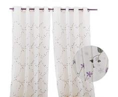 ForenTex Rideaux brodé (j0582) Voilage Translucide avec 8 Åillets en métal pour Salon/Chambre/Chambre Style Floral décorative, 100% Polyester, Violet, 1 pièce 145 x 260 cm