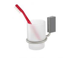 Tiger 28513 Gobelet Cliqit en Verre dÃ©poli Blanc avec Support en Acier Inoxydable brossÃ© et Fixation Murale en Plastique Gris