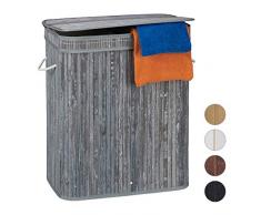 Relaxdays Panier Couvercle 2 Compartiments Corbeille Bambou Coffre à Linge 72 litres, Gris