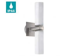 Eglo 88284 Applique murale pour salle de bain Palermo ampoules halogène G9 2 x 40 W (incluses) Nickel mat et verre 9,5 x 33 x 11,5 cm