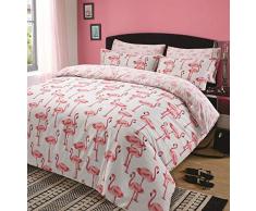 Dreamscene Parure de lit avec taies dâOreiller, Rose et Grise avec Motifs Flamants Roses, pour lit Double