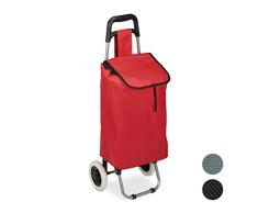 Relaxdays 10027828_47 Chariot de courses pliable sac amovible 28 L,caddie pour achats roulettes HlP 92,5x 42 x 28 cm rouge, Tissu, 1