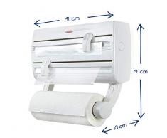 Leifheit Dérouleur mural Parat F2 ComfortLine, porte sopalin pour 3 rouleaux & épices, support de rangement cuisine avec lames tranchantes, blanc