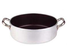 Pentole Agnelli Casserole Basse Platinum, en Aluminium, avec 2 anses en Acier Inoxydable, Argent 28 cm Argent