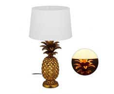 Relaxdays 10029511 Lampe de Table Ananas, Moderne avec Abat-Jour, Douille E27, dÃ©coration, avec cÃ¢ble, HxD 54 x 30 x 16 cm, dorÃ©e, polyrÃ©sine, Tissu, Plastique, Or, 1 Ã©lÃ©ment