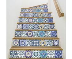 Stickers adhÃ©sifs escalier carrelages | Sticker Autocollant contremarche Carreaux de ciment â Stickers contremarche carrelages | Escalier carreaux de ciment adhÃ©sif - azulejos â 15 x 105 cm - 4 bandes