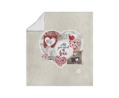 Soleil docre Plaid Polaire Imprimé, Winter heart, Polyester, Ecru, 150x130x1 cm