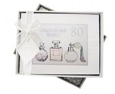 White Cotton Cards Carte danniversaire 80Â Ans, Petit Album Photo, flacons de Parfum, Blanc