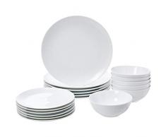 AmazonBasics Service de table 18Â piÃ¨ces - Porcelaine blanche avec bordure, pour 6Â personnes