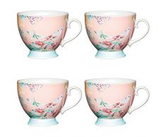 Kitchen Craft Lot de 4 Tasses Ã Pied en Porcelaine Anglaise Motif Chintz Bleu 400 ML, Porcelaine, pÃªche, 400 ML, Set of 4