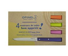 OPINEL - Coffret Table NÂ°125 Bon AppÃ©tit Pop - 4 Couteaux OPINEL de Table - Couteaux Ã Steak de Table - Lame Inox 11 cm & Manche Bois - Violine, Fuchsia, Vert Pomme, Mandarine