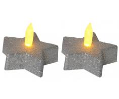 Star DÃ©coration de table LED Tealight Ã©toile argentÃ©e, 2 piÃ¨ces, flamme vacillante piles incluses emballage blister avec,
