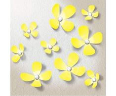 Walplus Cristal 3D Fleurs Jaunes Autocollant Mural, Vinyle Multicolore, 33.5 X 11.5 X 3 CM
