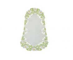 Bellanda 82583â40Â x 100Â Ovale Chemin de Table Env. 40Â x 100Â cm, Ovale, Polyester Satin, Fleurs Broderie de qualitÃ© Ã©lÃ©gant druch bruchs Travail, Blanc/Vert