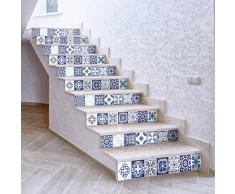 4 Stickers adhésifs escalier carrelages | Sticker Autocollant contremarche Carreaux de Ciment – Stickers contremarche carrelages - azulejos – 15 x 105 cm - 4 Bandes
