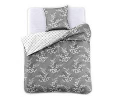 DecoKing Parure de Lit 140x200 cm 1 Taie doreiller 50x75 cm Housse de Couette Micro-Fibre Fleur Plante Gris Blanc Anthracite Graphite Acier Calluna Hypnosis Collection