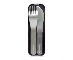 monbento - MB Pocket Noir avec étui - Set Couverts Lunch Box - 3 Pièces INOX Fourchette Couteau cuillère - Couverts pour bento idéal pour Travail, Voyage, Pique Nique