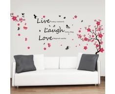 Walplus Stickers muraux Fleurs ouvertes/Papillons/Live Laugh Love