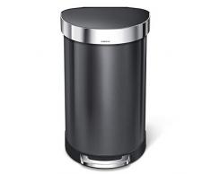 simplehuman, poubelle demi-lune à pédale, acier inoxydable noir, 45 litres