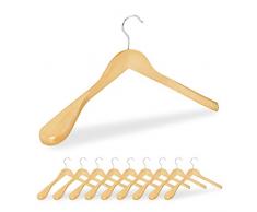 Relaxdays 10029407_126 Ã©paule Large, Set de 10, Cintre en Bois, Vestes, Costumes, Crochet 360Â°C, Nature, Fer, Lot