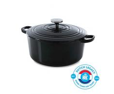 BK Cookware H6071.528 Bourgogne Cocotte en Fonte ÃmaillÃ©e avec Couvercle 28 cm, Dutch Oven, Casserole Induction Ronde 6.7 litres, Tous Feux, Jet, Noir de Jais